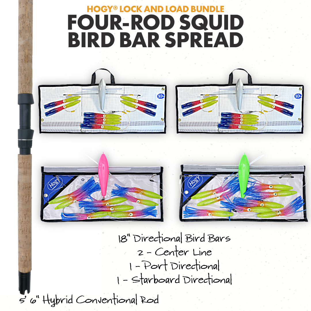 Four-Rod Squid Bird Bar Spread + Hybrid Conventional Rod Bundle