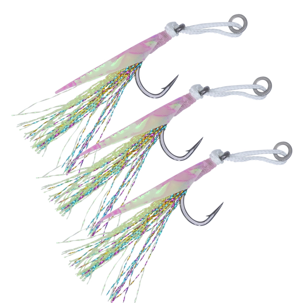 30/50PCS Assist Hooks Jigging Fishing Hook with PE Line Split Ring Teaser  #10-15
