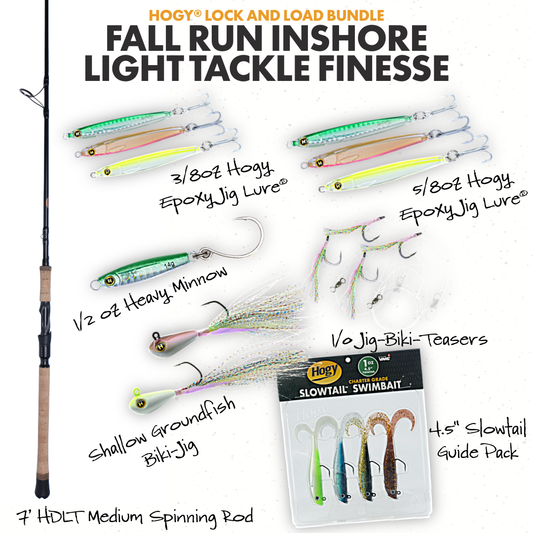 Inshore Fall Run Light Tackle FINESSE Lock and Load Bundle (7' M Inshore Spin + Lure Kit)