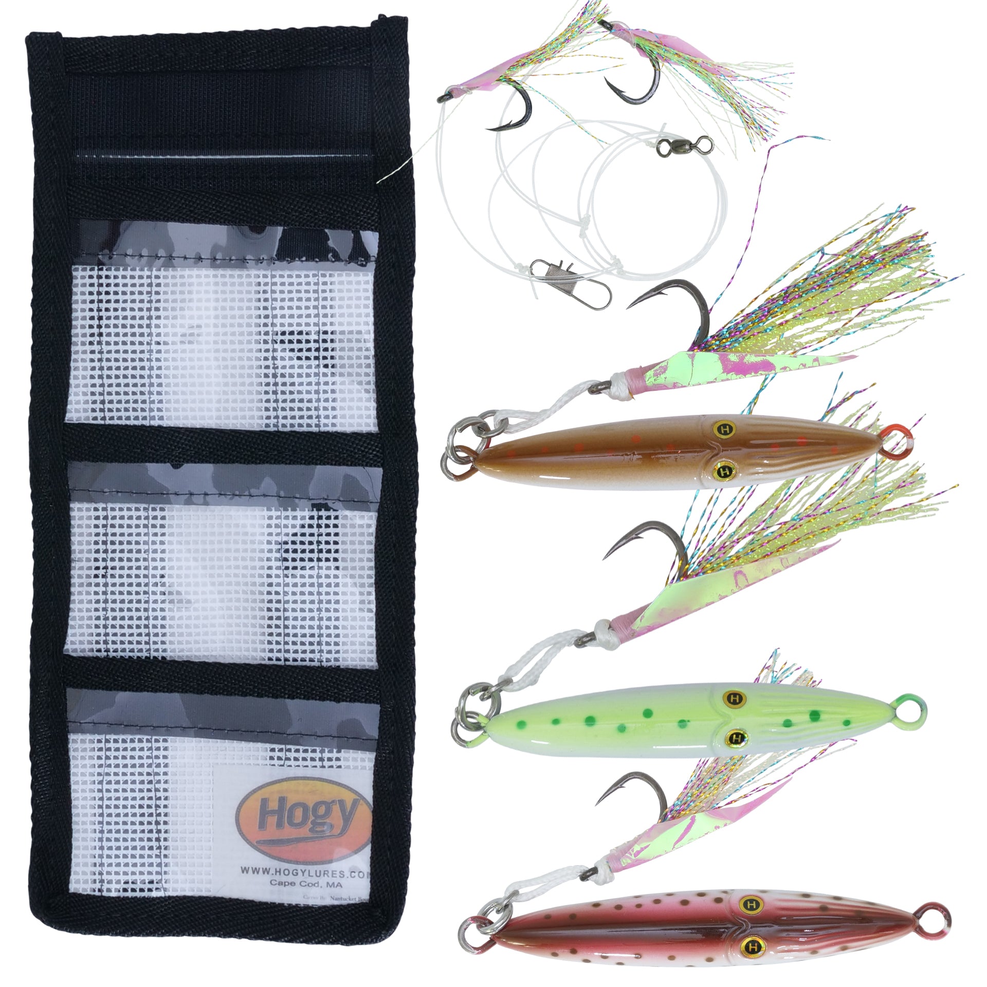 1.75oz (3inch) Squinnow Jig & Biki Assortment (5pc) + Small Mesh Jig Storage Bag